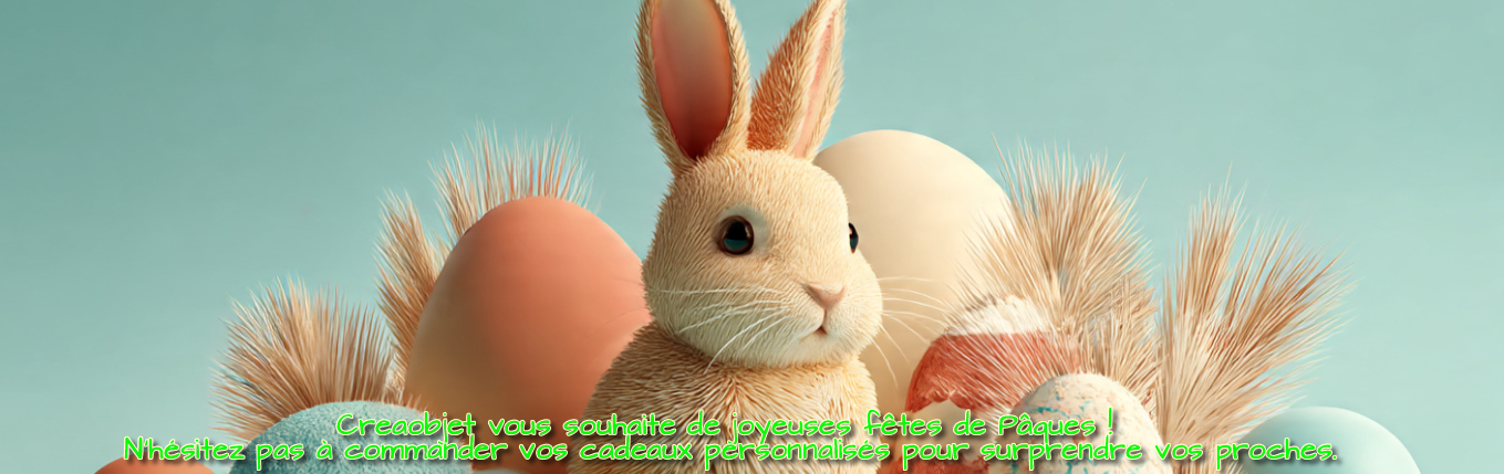 Creaobjet vous souhaite de joyeuses fêtes de Pâques !  N’hésitez pas à commander vos cadeaux personnalisés pour surprendre vos proches.