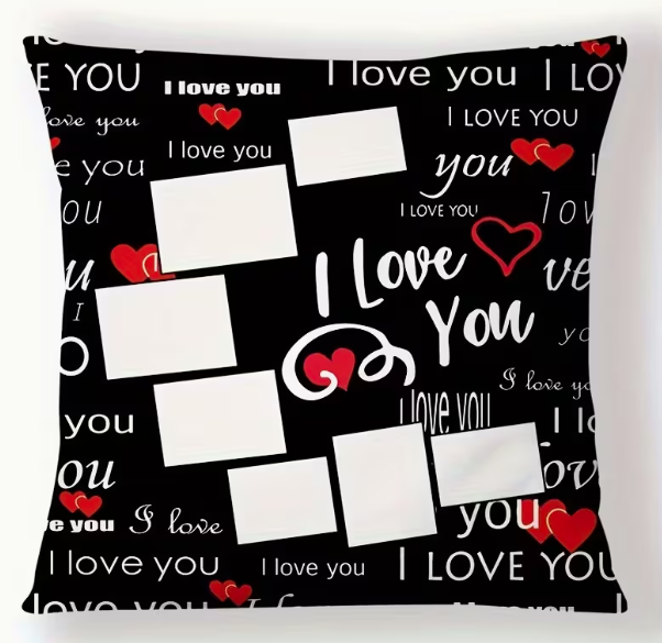 💖 Housse de Coussin Personnalisable “Love” – 7 Photos (40 x 40 cm)